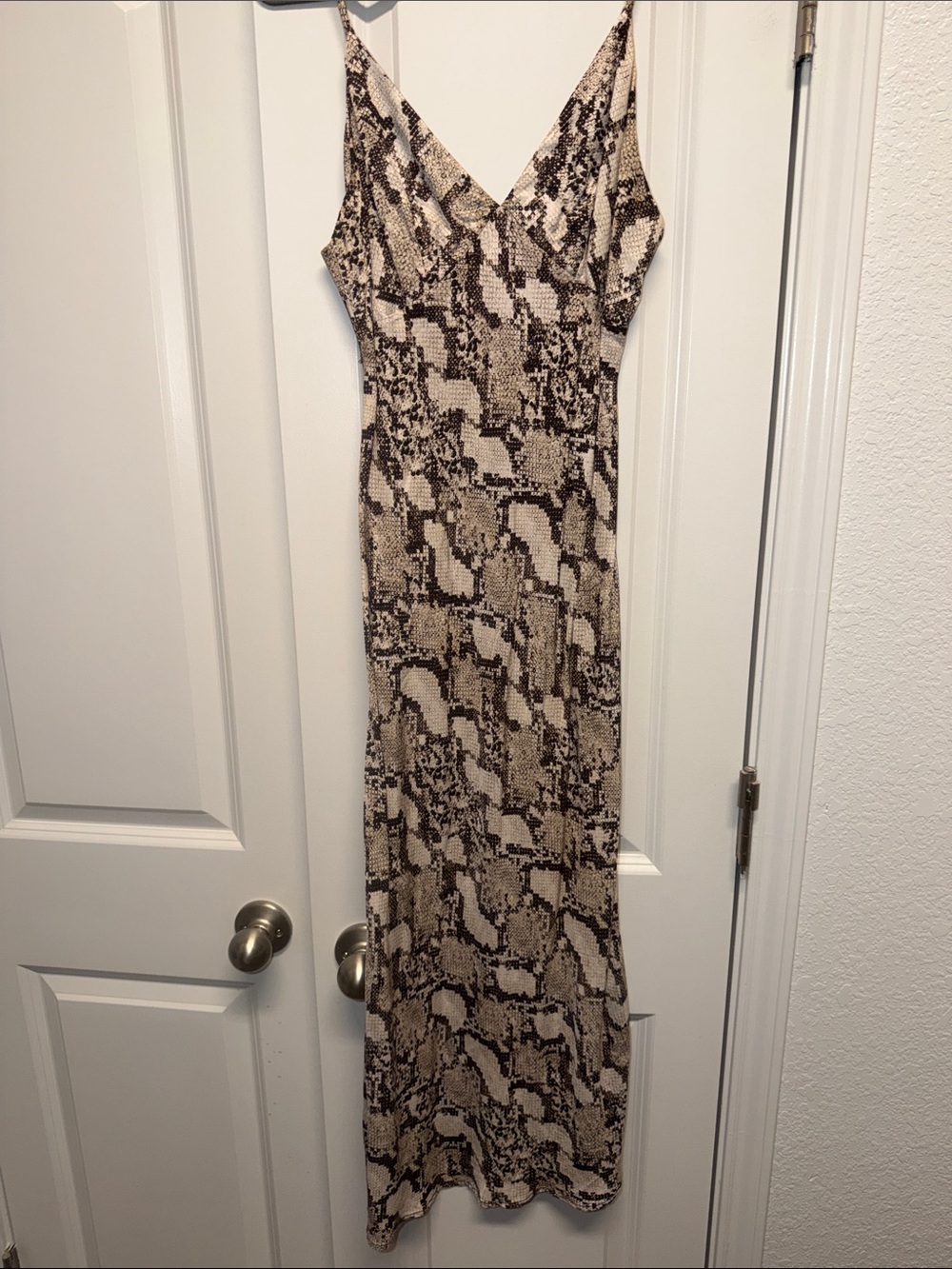 H&M Snake-Print Slip Dress in Beige and Brown